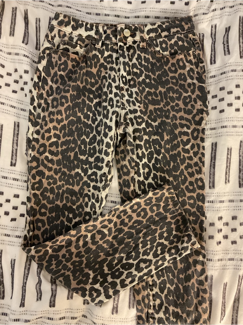 Oat New York Leopard Print Straight Leg Jeans in Brown and Black
